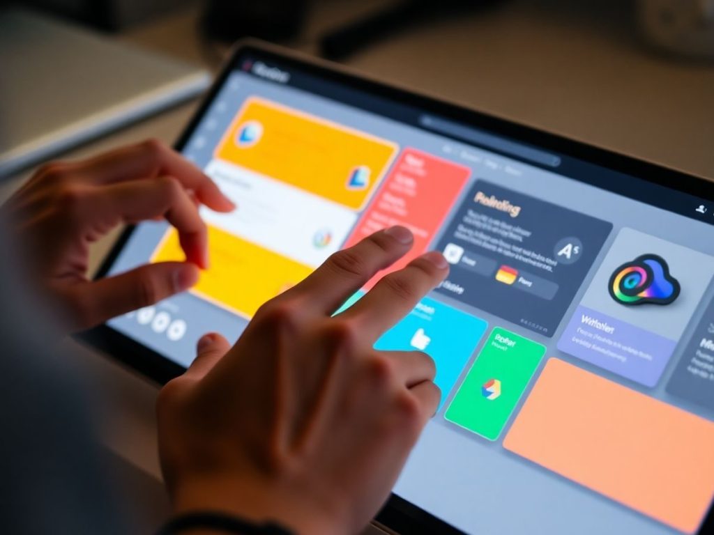 Mâini de designer lucrând la un interfață digitală.