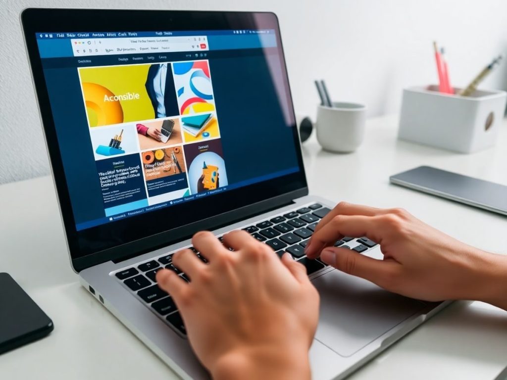 Laptop deschis, birou, materiale web design