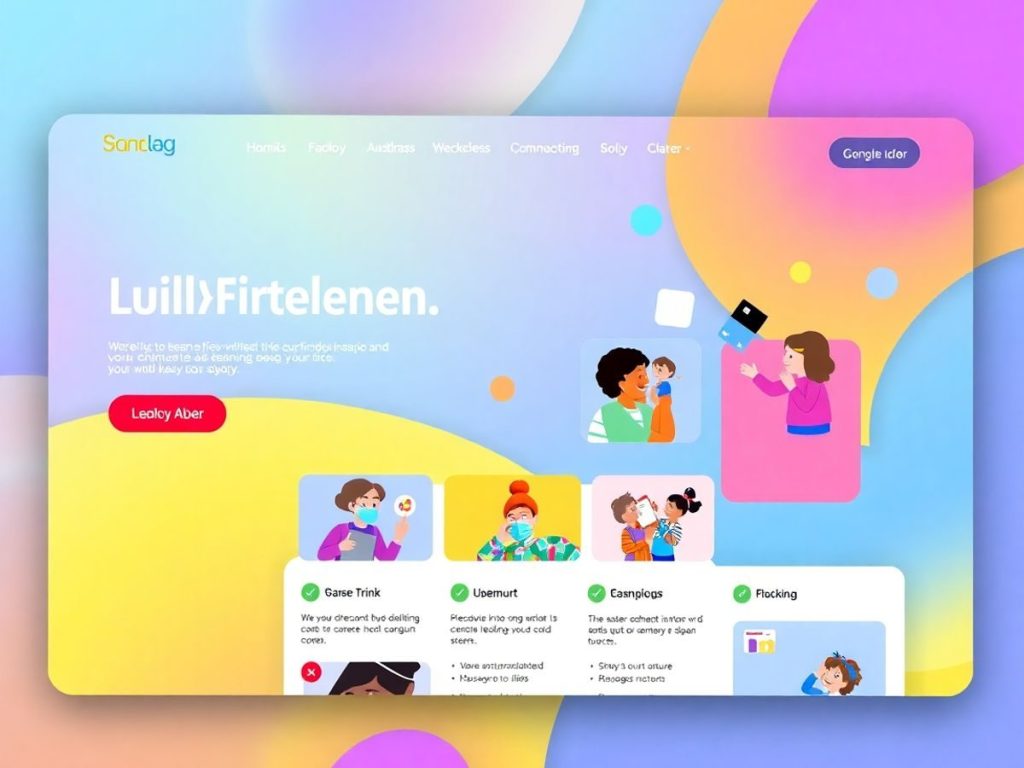 Pagină web educațională cu elemente vizuale atractive.