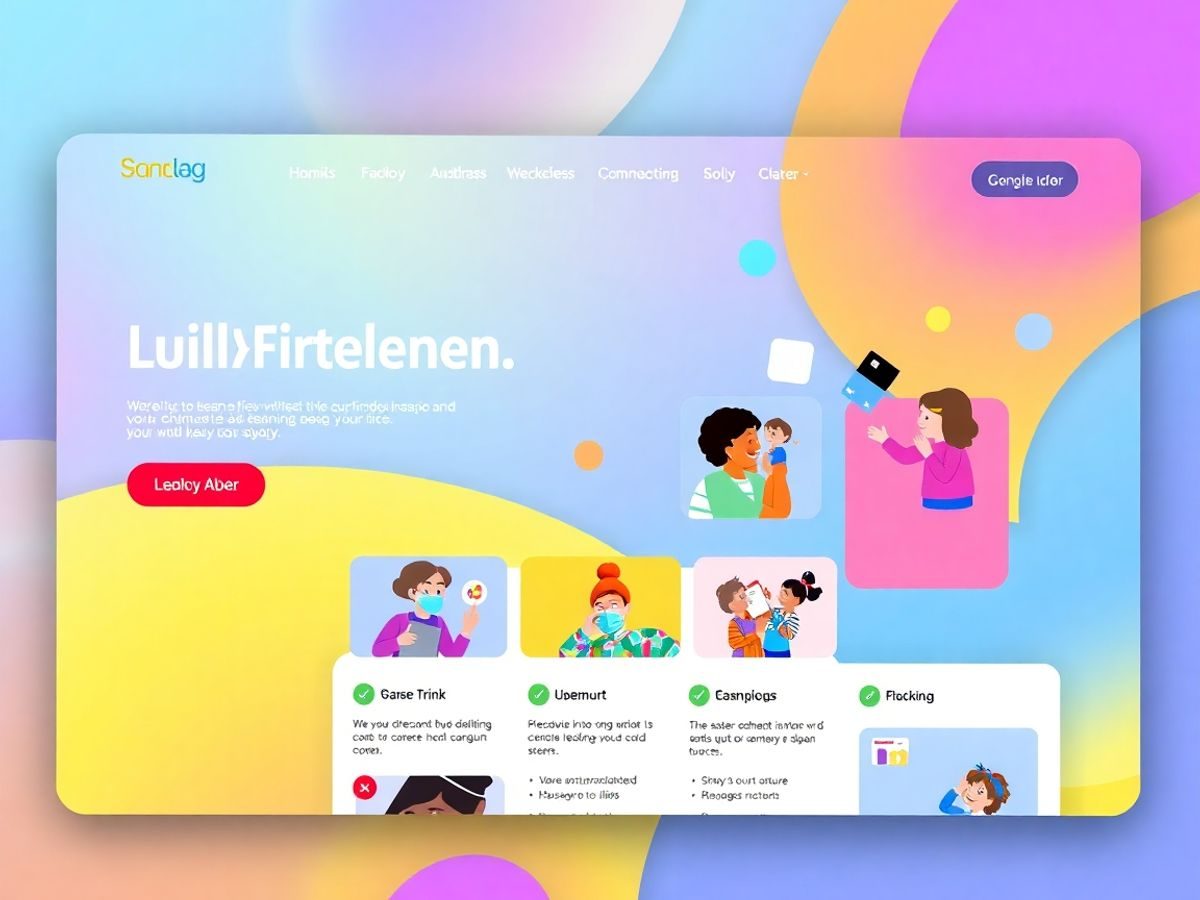 Pagină web educațională cu elemente vizuale atractive.